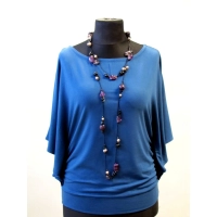 Bluzeczka Diana z pięknymi falbaniastymi rękawami - niebieski indygo